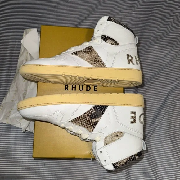 Rhude White and Snake Pattern High-Tops